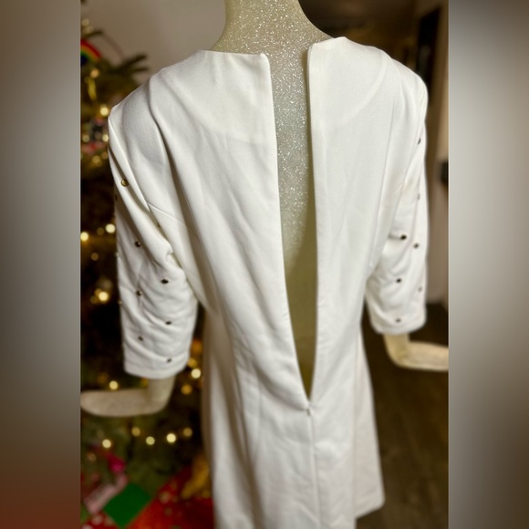 Wrong Side of Right White Long Sleeve Dress w/ Gold Studs. Size Large - Picture 12 of 15